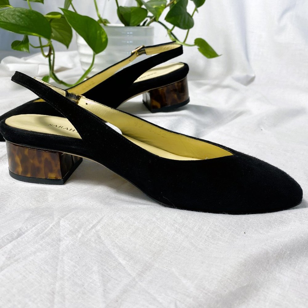 Sarah Flint Black Suede Slingback Block Heel Pumps - Size 36